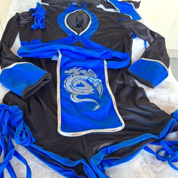 Halloween Dragon Ninja Leg Avenue Costume Blue Black XL Hooded Long Sleeve - Picture 4 of 10